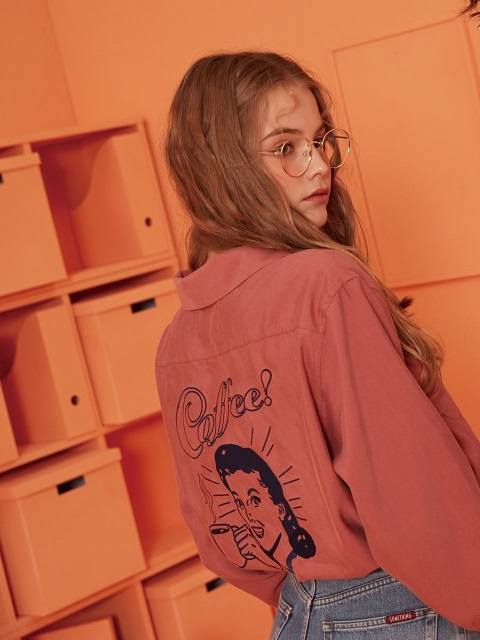 Coffee Embroidery Shirt (Pink)